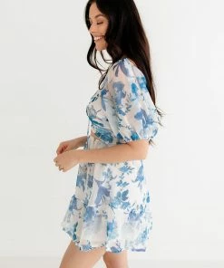 ONE & ONLY COLLECTIVE Sky Meets Sea Lace Up Floral Mini Dress DRESSES