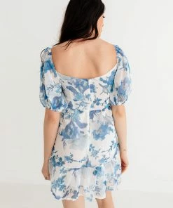 ONE & ONLY COLLECTIVE Sky Meets Sea Lace Up Floral Mini Dress DRESSES