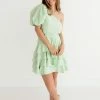 DO + BE COLLECTION Kaine One Shoulder Ruffle Cutout Mini Dress - Mint DRESSES