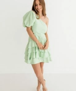 DO + BE COLLECTION Kaine One Shoulder Ruffle Cutout Mini Dress - Mint DRESSES