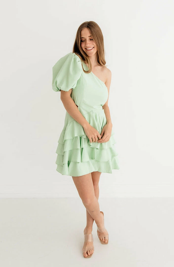 DO + BE COLLECTION Kaine One Shoulder Ruffle Cutout Mini Dress - Mint DRESSES 3 DO + BE COLLECTION Kaine One Shoulder Ruffle Cutout Mini Dress - Mint DRESSES