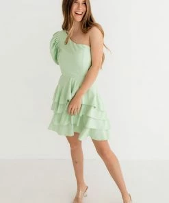 DO + BE COLLECTION Kaine One Shoulder Ruffle Cutout Mini Dress - Mint DRESSES 8 DO + BE COLLECTION Kaine One Shoulder Ruffle Cutout Mini Dress - Mint DRESSES