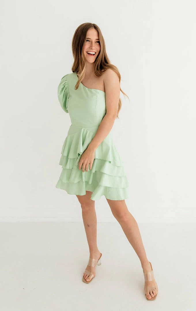 DO + BE COLLECTION Kaine One Shoulder Ruffle Cutout Mini Dress - Mint DRESSES 5 DO + BE COLLECTION Kaine One Shoulder Ruffle Cutout Mini Dress - Mint DRESSES
