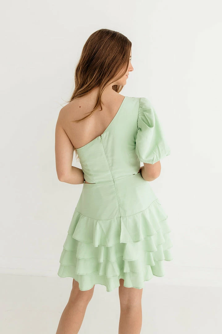 DO + BE COLLECTION Kaine One Shoulder Ruffle Cutout Mini Dress - Mint DRESSES 4 DO + BE COLLECTION Kaine One Shoulder Ruffle Cutout Mini Dress - Mint DRESSES