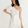 DO + BE COLLECTION Kaine One Shoulder Ruffle Cutout Mini Dress - White BRIDAL
