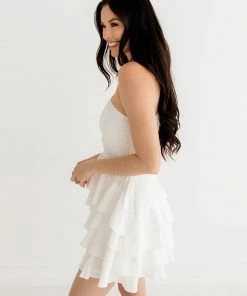 DO + BE COLLECTION Kaine One Shoulder Ruffle Cutout Mini Dress - White BRIDAL