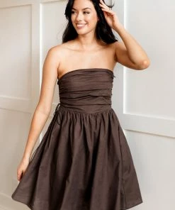 BT Imelda Linen Blend Strapless Pleated Dress