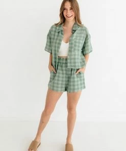 LE LIS MATCHING SETS Ryan Checkered Button Down Top
