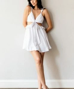 DO + BE COLLECTION Aleena Ruffle Cut Out Dress - White