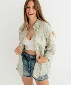 BT TOPS Ralph Pinstripe Button Down Top