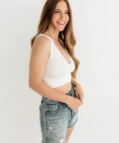 BT Jolie Ribbed Seamless Crop Top - White