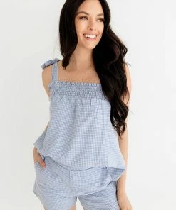 HEY SON Milani Gingham Elastic Waist Shorts - Sky