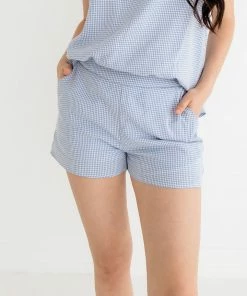 HEY SON Milani Gingham Elastic Waist Shorts - Sky