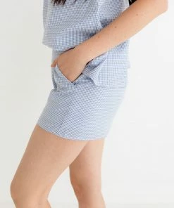 HEY SON Milani Gingham Elastic Waist Shorts - Sky