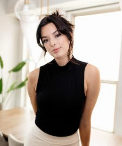 BT Let's Get Away Mock Neck Knit Top - Black