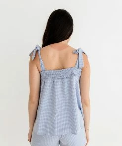 HEY SON Milani Gingham Smocked Tank Top - Sky