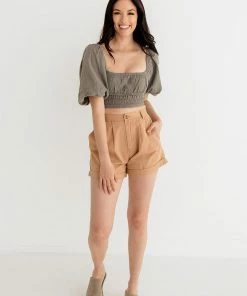 BT TOPS Ferrah Billowed Sleeve Zipper Crop Top