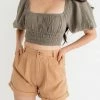 BT TOPS Ferrah Billowed Sleeve Zipper Crop Top