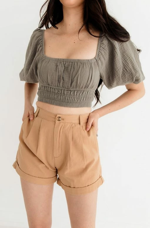 BT TOPS Ferrah Billowed Sleeve Zipper Crop Top