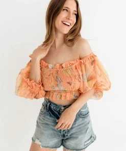 ONE & ONLY COLLECTIVE Holloway Floral Smocked Crop Top TOPS
