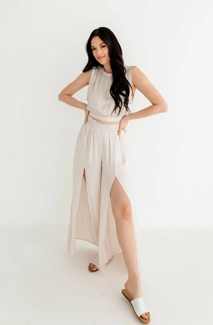 BT BRIDAL Pure Bliss Slit Satin Pants - Pearl 3 BT BRIDAL Pure Bliss Slit Satin Pants - Pearl