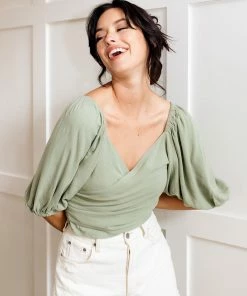HEY SON TOPS Tanya Reversible Linen Tie Crop Top- Green Tea 14 HEY SON TOPS Tanya Reversible Linen Tie Crop Top- Green Tea