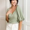 HEY SON TOPS Tanya Reversible Linen Tie Crop Top- Green Tea
