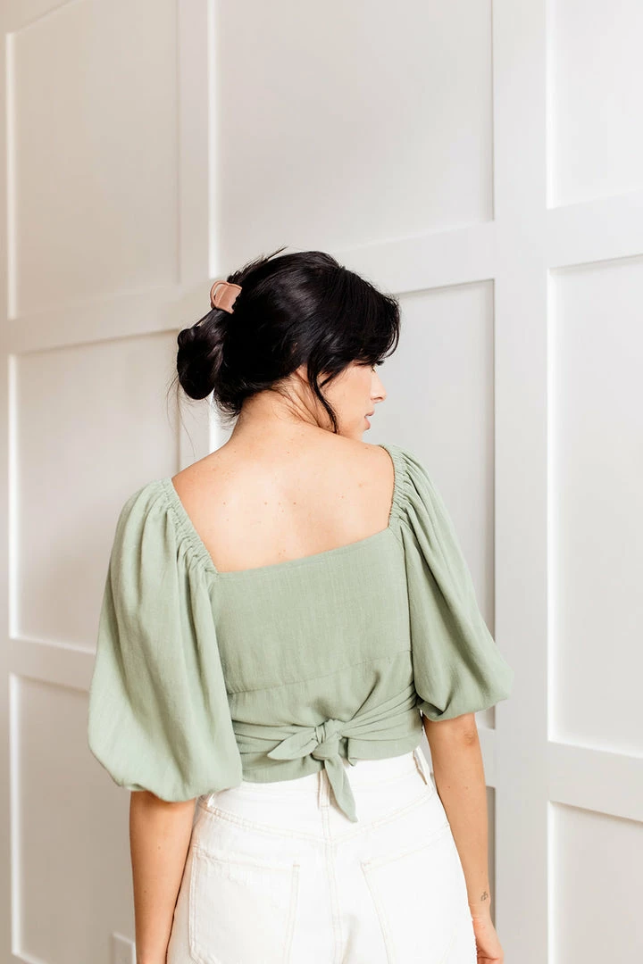 HEY SON TOPS Tanya Reversible Linen Tie Crop Top- Green Tea 7 HEY SON TOPS Tanya Reversible Linen Tie Crop Top- Green Tea