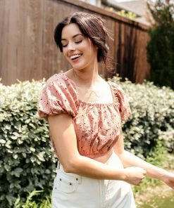 BT BEST SELLERS Kesha Cotton Eyelet Puff Sleeve Crop Top