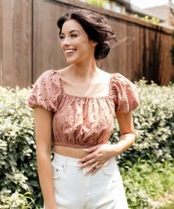 BT BEST SELLERS Kesha Cotton Eyelet Puff Sleeve Crop Top