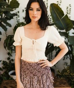 BT Reba Smocked Puff Sleeve Crop Top