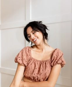 BT BEST SELLERS Kesha Cotton Eyelet Puff Sleeve Crop Top