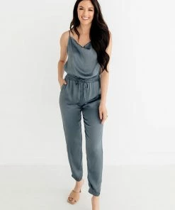 FATE Luminous Cowl Neck Satin Jumpsuit