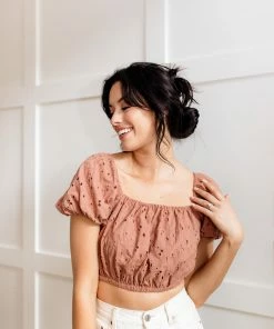 BT BEST SELLERS Kesha Cotton Eyelet Puff Sleeve Crop Top