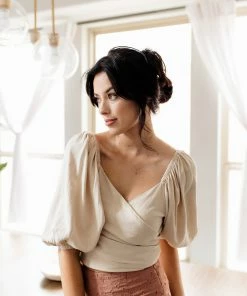 HEY SON TOPS Tanya Reversible Linen Tie Crop Top- Oatmeal