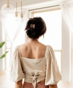 HEY SON TOPS Tanya Reversible Linen Tie Crop Top- Oatmeal 17 HEY SON TOPS Tanya Reversible Linen Tie Crop Top- Oatmeal