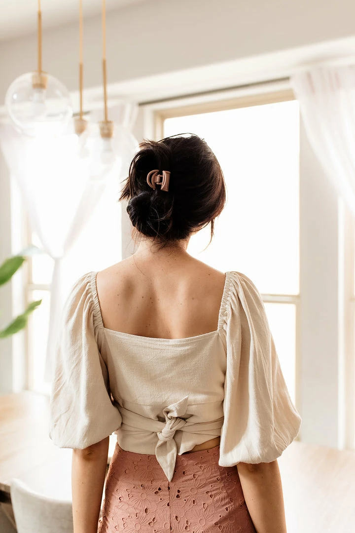 HEY SON TOPS Tanya Reversible Linen Tie Crop Top- Oatmeal 7 HEY SON TOPS Tanya Reversible Linen Tie Crop Top- Oatmeal