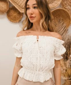 BT BRIDAL Cruz Eyelet Off The Shoulder Crop Top