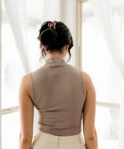 BT Let's Get Away Mock Neck Knit Top - Mocha