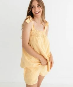 HEY SON MATCHING SETS Milani Gingham Elastic Waist Shorts - Lemon