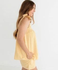 HEY SON Milani Gingham Smocked Tank Top - Lemon MATCHING SETS