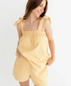HEY SON Milani Gingham Smocked Tank Top - Lemon MATCHING SETS