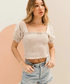 BT Shaun Cotton Smocked Crop Top - Clay TOPS