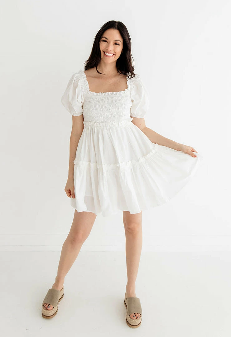 MABLE Blair Cotton Puff Sleeve Smocked Babydoll Dress 3 MABLE Blair Cotton Puff Sleeve Smocked Babydoll Dress