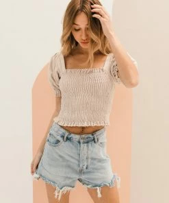 BT Shaun Cotton Smocked Crop Top - Clay TOPS