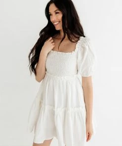 MABLE Blair Cotton Puff Sleeve Smocked Babydoll Dress