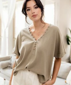 BT Trey Button Down Top - Olive BEST SELLERS