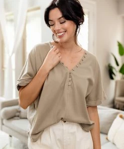 BT Trey Button Down Top - Olive BEST SELLERS