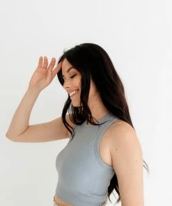 BT Headstart Seamless Textured Crop Top- Sky Blue TOPS