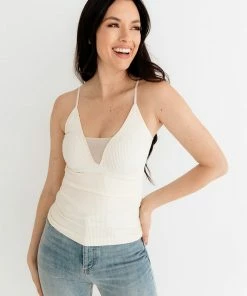 BT Front Mesh Ribbed Cami - Cream RESTOCKED